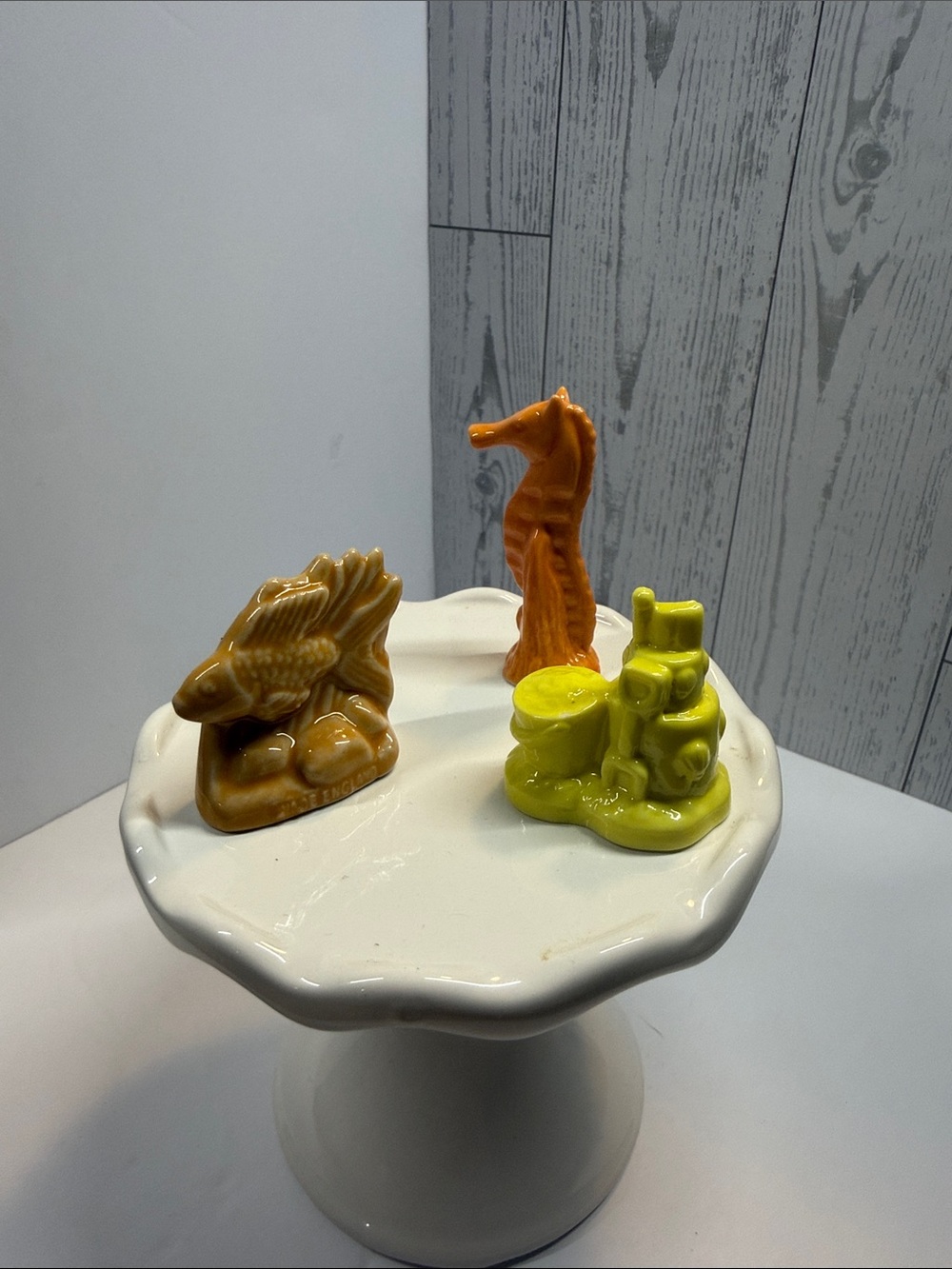 Ceramic Sea Life Figurine Set - Orange Seahorse, Yellow Coral, Brown Fish